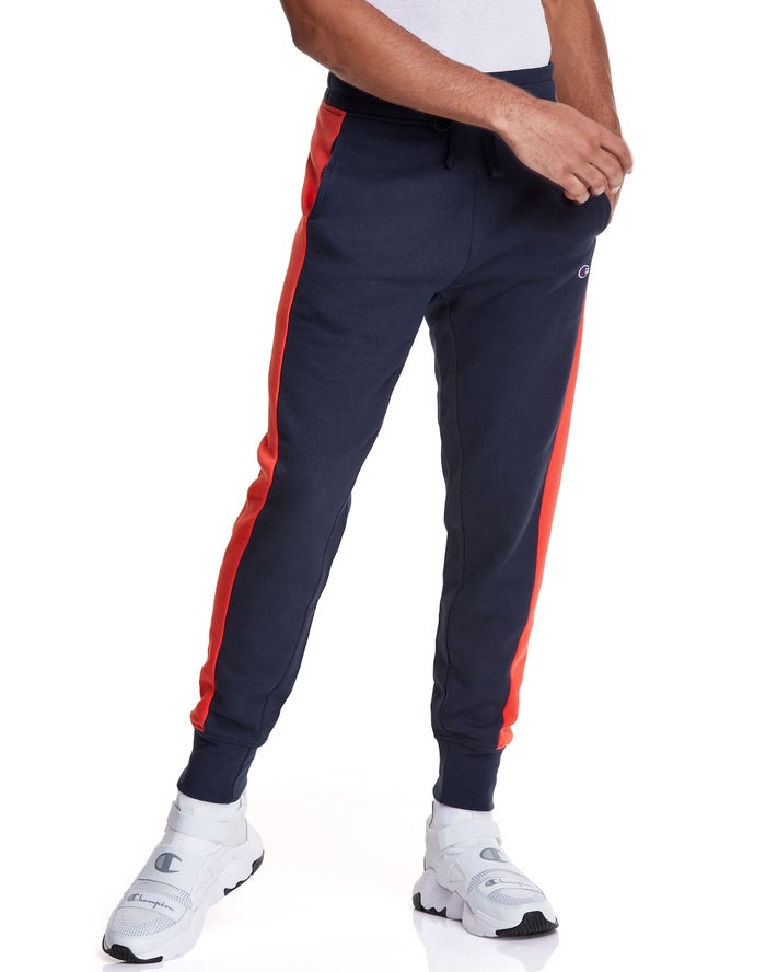 Champion Colorblock Stripe Fleece Erkek Joggers Lacivert/Turuncu ( MIYASW683 )